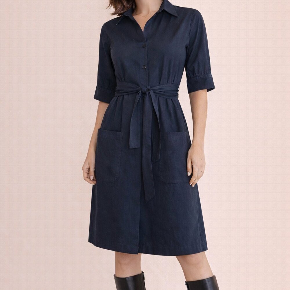 Theory Navy Pinstripe Shirt Dress Sz 2
